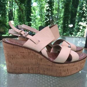 Sam Edelman Leather Platform Cork Wedge Sandals